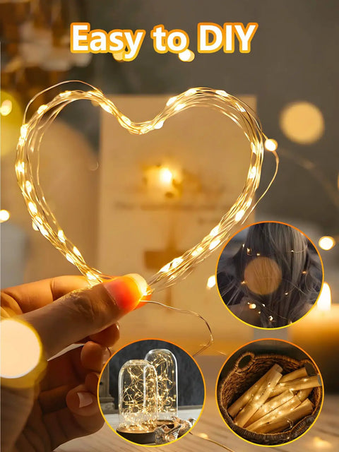 Close-up of 4 Pack 100 LED Fairy Lights Battery Operated With Remote 33Ft Waterproof Twinkle String Lights heart shape DIY