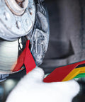 Smooth Operator 8 Piece Brake Pad Thickness Gauge Set showing red blade measuring brake pad wear on a disc.