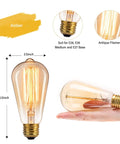 LED Edison Bulbs 60W Equivalent, E26 Base, Warm White, 6 Pack, close-up on amber filament and bulb size dimensions.