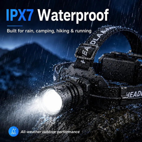 Rechargeable Dual Headlamp Pack 1200 Lumen Dope Bright White And Red LEDs, 12 Modes, Motion Sensor, waterproof feature.