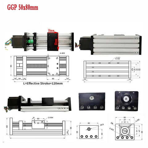 Heavy Duty Linear Rail Kit With Sliding Table Ball Screw Drive And Nema 23 Stepper Motor Driver Built Tough For Killer Workbench Cnc Projects Up To 300Mm Stroke Range, featuring GGP 50x80mm dimensions and motor.