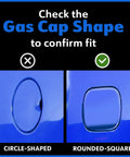 Comparison of round vs square gas cap shapes for Soft Roll-Up Tonneau Cover For Ram 1500 2019 To 2026 compatibility.