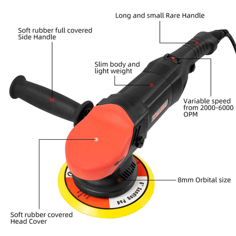 Alt Tag: Dual Action Orbital Car Polisher With 5 Inch And 6 Inch Pads For Auto Detailing, Eliminates Swirls And Paint Defects