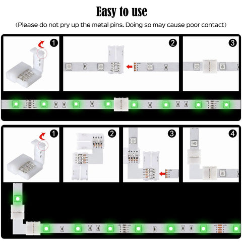 L Shape 4 Pin LED Connector Kit With 22 Clips For 10mm Strip Lights, Corner And Straight Connectors installation guide