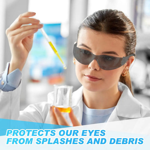 Woman using Kickass Wraparound Safety Glasses Bulk Pack For Men And Women Sporting Clear Polycarbonate Lenses in lab.