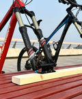 Bike Fork Mount Block for Car Racks and Truck Bed Storage Fits 9x100mm 15x110mm 15x100mm 12x100mm 15x150mm mounted on wooden rack