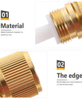 Close-up of aluminum alloy plated quick hose connector showing material and smooth edge, copper-plated aluminum construction.