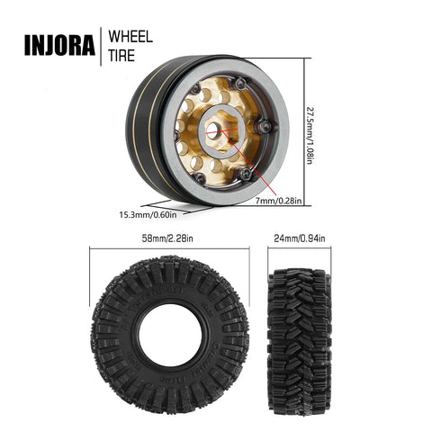 Beefed-Up Beadlock Wheel And Tire Set For Axial SCX24 AX24 TRX4M FCX24 1.0 Inch Brass CNC Machined With -2.65mm Offset