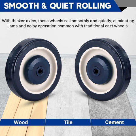 8 Pack 5 Inch Shopping Cart Replacement Wheels Kit With Heavy Duty Polyurethane Wheels shown on different surfaces