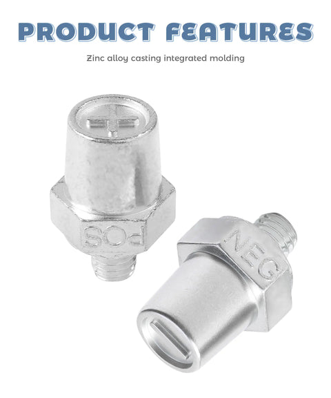 Heavy Duty Battery Post Adapter For Slick Side To Top Terminals On Your Daily Driver Rig Using Tough As Nails Zinc Alloy Build and No Fuss Charging Cable Swaps, showing zinc alloy connectors.