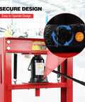 Heavy Duty 20 Ton Hydraulic Shop Press, Adjustable H Frame Floor Press With Thick Steel Plates For Shop Dogs And Metal Straightening, Rock Solid Red Build, close-up of user-friendly controls.