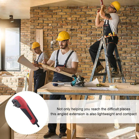 90 Degree Right Angle Drill Attachment For Electric Screwdrivers Corner Socket Adapter with construction workers using tools
