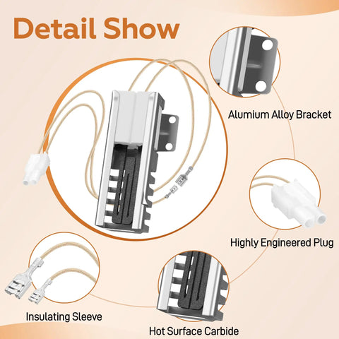 Gas Range Oven Igniter Replacement 5304509706 316489402 with aluminum alloy bracket and wire connector plug