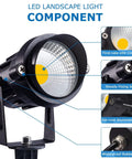 Close-up of Low Voltage Landscape Lights 12W LED Outdoor Path Garden Lighting Kit components with detailed features and connectors.