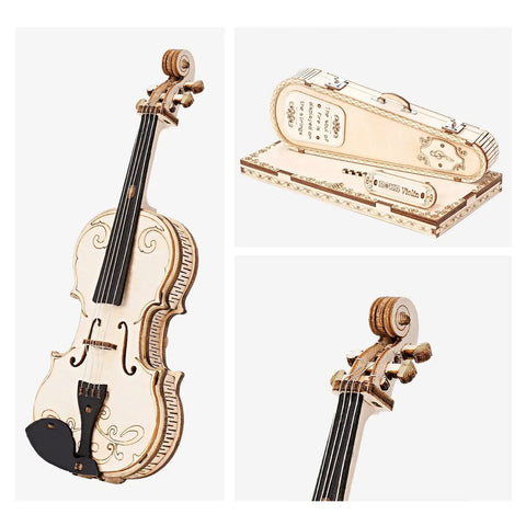 One Fifth Scale Violin 3D Wood Puzzle Kit With Bow And Stand Capriccio Model, 5.7x2.9x5.9 in wood desk decor