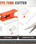 9 Piece PTFE Tube Cutter Set For Plastic Tubing And Hose, Compact 3.2 Inch Tools In Red, Portable Tube Cutting Kit With Easy Grip, Sharp Cutters, Cuts From 1/8 Inch To 3/4 Inch (3 Mm To 19 Mm), Great For Quick Repairs showing clean cut vs uneven cutting