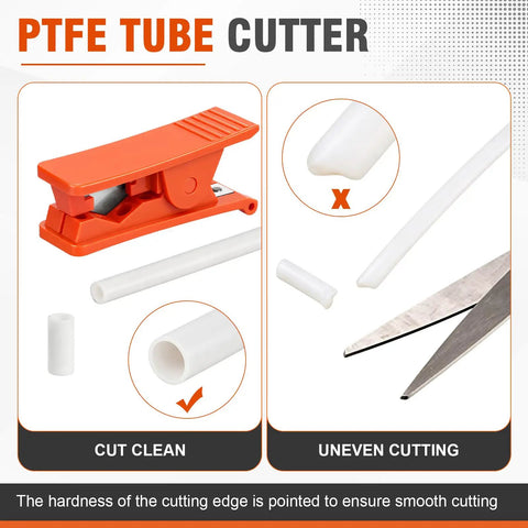 9 Piece PTFE Tube Cutter Set For Plastic Tubing And Hose, Compact 3.2 Inch Tools In Red, Portable Tube Cutting Kit With Easy Grip, Sharp Cutters, Cuts From 1/8 Inch To 3/4 Inch (3 Mm To 19 Mm), Great For Quick Repairs showing clean cut vs uneven cutting
