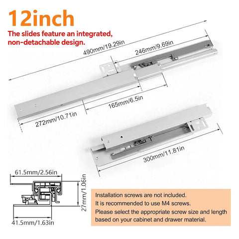 12 inch Heavy Duty Soft Close Undermount Drawer Slides With Full Extension Pull Out Shelf Glides For Kitchen Cabinet Trash Brackets.