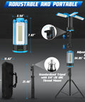 Rechargeable Camping Light With Stand And Detachable Tripod, Four Adjustable LED Heads, 6000K Cool White Dimmable Work Lantern details