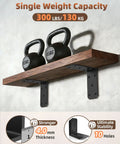 Installed Heavy Duty L Brackets 4 Pack Beefy Carbon Steel Corner Braces 300 Pound Capacity holding wood shelf with weights