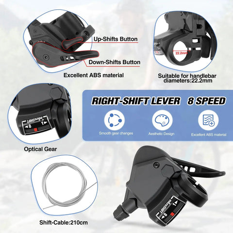 Pair 3x8 9 10 Speed Bike Shifters Left And Right Thumb Gear Shifters For Mountain Road MTB BMX And Fixie Cycling with 2100mm Cable