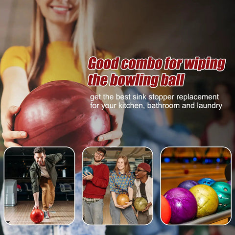 Bowling ball held with text promoting Eight Pack Bowling Ball Sanding Pads Set With 8 Grits From 500 To 3000 For Surface Refinement