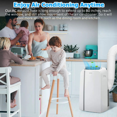 Family using Portable AC Exhaust Vent Hose 5.1 Inch Diameter And 80 Inch Length With Counterclockwise Thread, Replacement.