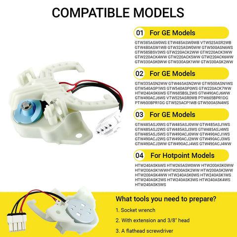 Washer Shift Actuator and Washing Machine Clutch Replacement Kit for GE GTW335ASN2WW GTW465ASN2WW GTW500ASN1WS GTW540ASP1WS, white plastic with wiring