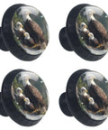 Crystal Glass Cabinet Knobs 4 Pack Round 1.37 Inch Drawer Pulls featuring an eagle family design on each knob face.