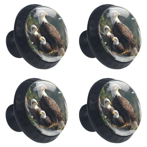Crystal Glass Cabinet Knobs 4 Pack Round 1.37 Inch Drawer Pulls featuring an eagle family design on each knob face.