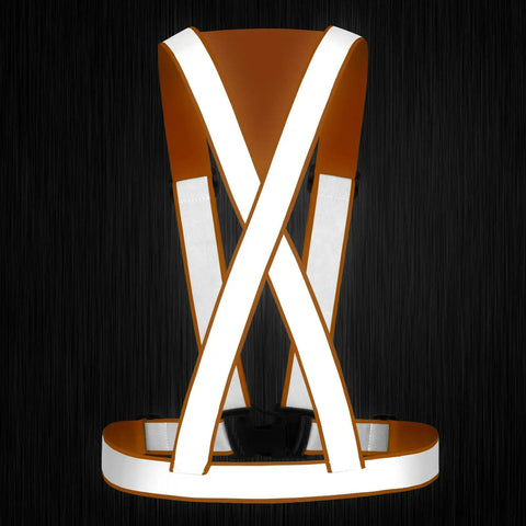 Built Tough Adjustable Safety Vest Straps With Big Bright Reflective Coating For Construction Sites And Weekend Rides No Hassle Custom Logo Setup Ansi Rated Durable Fire Engine Orange One Pack on a black background.