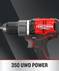 Close-up of the V20 Cordless Drill And Impact Driver Combo Kit With Brushless Motors showing 350 UWO power and sturdy grip