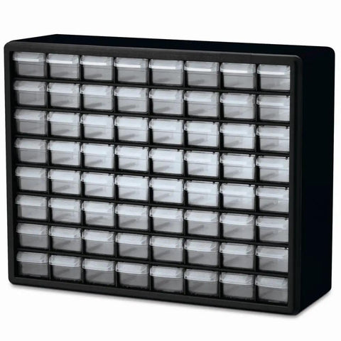 64 Drawer Plastic Storage Cabinet For Garage Organization And Small Parts Bead Storage Brick Organizer Teacher Toolbox And Makeup Organizer Heavy Duty 20W X 6D X 16H Durable Plastic USA Made