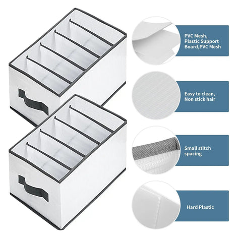 4 Piece Closet Organizers Set For Clothes Storage Drawer Dividers For Underwear Bras Socks And More Large Nylon Mesh Foldable Wardrobe Organizers 15.7 Inch Deep 9.8 Inch Wide 7.9 Inch High featuring mesh material and sturdy handles.