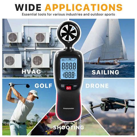 DA01 Handheld Anemometer With Data Logging And Temperature Monitor Real Time Wind Speed Meter With Backlit Display shown in use for HVAC applications.