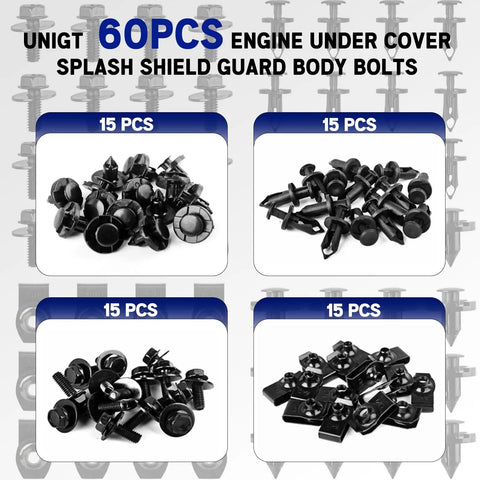 60 Piece Universal Engine Under Cover Splash Shield Fastener Kit With Push Retainers Rivet Clips tool for Nissan Infiniti models