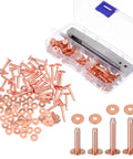 Pro Grade Copper And Brass Leather Rivet Kit 100Pcs All In One with rivets, washers, punch cutter, rivet setter, case visible