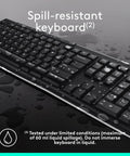 Spill-resistant MK270 Wireless Keyboard And Mouse Combo For Windows Two Point Four GHz USB Receiver, close-up view.