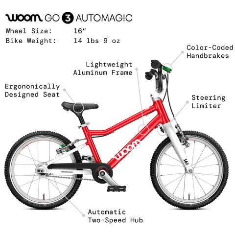 Go 3 Automagic 16 Inch Kids Bicycle With Automatic Two Speed Shifter Hand Brakes Steering Limiter Chainguard For Boys And Girls