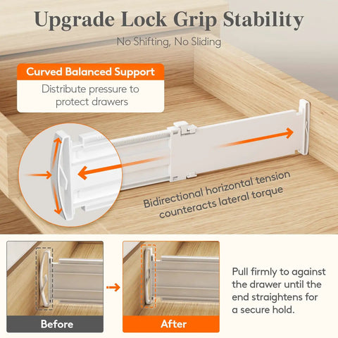 Straight Up Tall 3.2 Inch Adjustable Drawer Dividers For Clothes Heavy Duty Abs Plastic with curved balanced support.