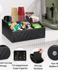 Coffee Station Organizer For Counter With Wood Pod Holder And Tea Condiment Storage Basket in kitchen setting