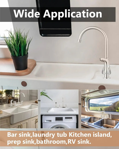 Two Handle High Arc Kitchen Faucet With Side Sprayer In Slick Brushed Nickel Finish, shown above a modern sink setup.