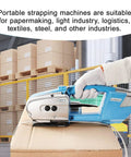 Warehouse worker using Electric Strapping Machine With 3000mAh Battery Automatic Banding Tool for packaging box