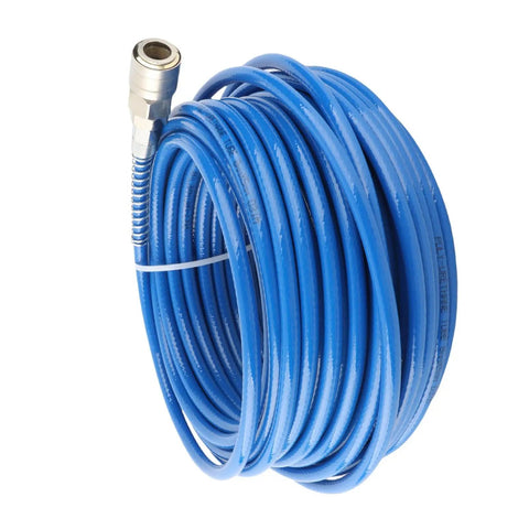 Straight Up Top Rated Heavy Duty Ultra Tough Air Compressor Hose Polyurethane Pneumatic Super Resilient Tubing Ideal For Construction Sites Auto Shops And Garages 20 Meters Long Quarter Inch NPT Blue Fittings Work Horse Gear Proven Performance. Coiled blue 20m polyurethane air compressor hose with 1/4 inch fitting