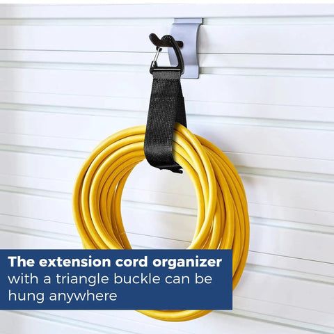 Must Have Indoor Mechanical Timer Portable LED Work Light And Extension Cord Organizer Bundle For Home Office Garage And Studio Easy 24 Hour Timer Bright Portable Light And Cable Organizer To Tidy Up Your Power Setup shown with yellow extension cord on hook