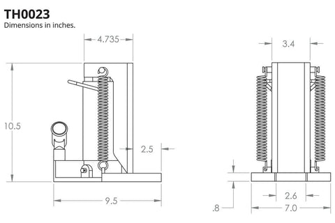 Technical drawing of Heavy Duty Toe Jack Hydraulic Floor Lift For Containers And Machinery, 5 To 10 Ton Capacity, Model TH0023.