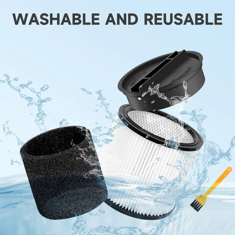 2 Pack Replacement Vacuum Filter Kit For 90304 90350 90333 90585 Wet Dry Vac Cartridges With Lids And Filter Foam Sleeve