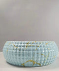 USZWBY Vessel Sinks Bathroom Vessel Sink Ceramic Vessel Sink Round Art Basin in light blue with gold accents.