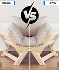 Chair with visible holes before and after using 150 Piece Wood Plugs Assortment Kit With Four Sizes 3/16 Inch 5/16 Inch 3/8 Inch And 1/2 Inch For Holes In Furniture Tables Chairs Cabinets And Outdoor Equipment Made From Premium Schima Wood.