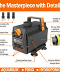 Beast Submersible Pond Pump With Adjustable Flow Up To 600GPH 2270 LPH 35W featuring nozzles, handle, and inlet screen.
